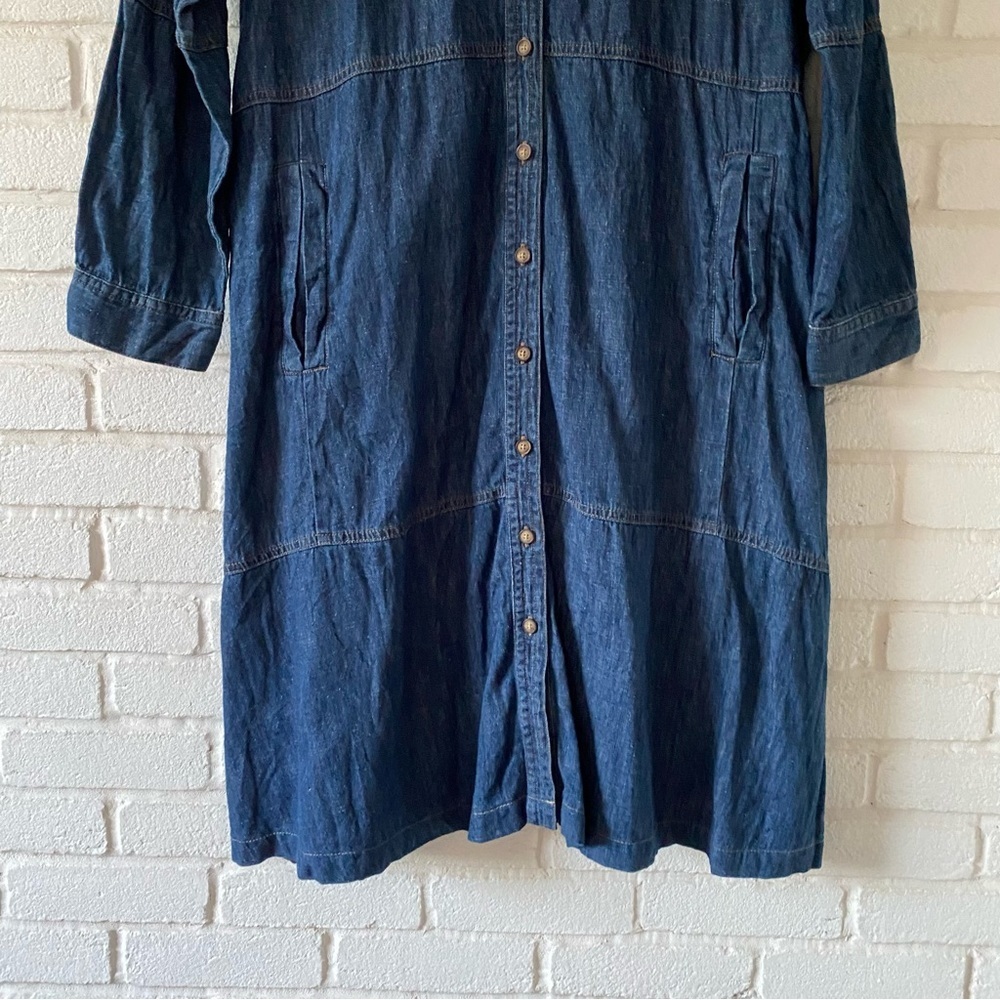 Poetry Denim Dress Midi Tiered Button Front Hemp Cotton Indigo Dark Wash XL 14 - Picture 5 of 9